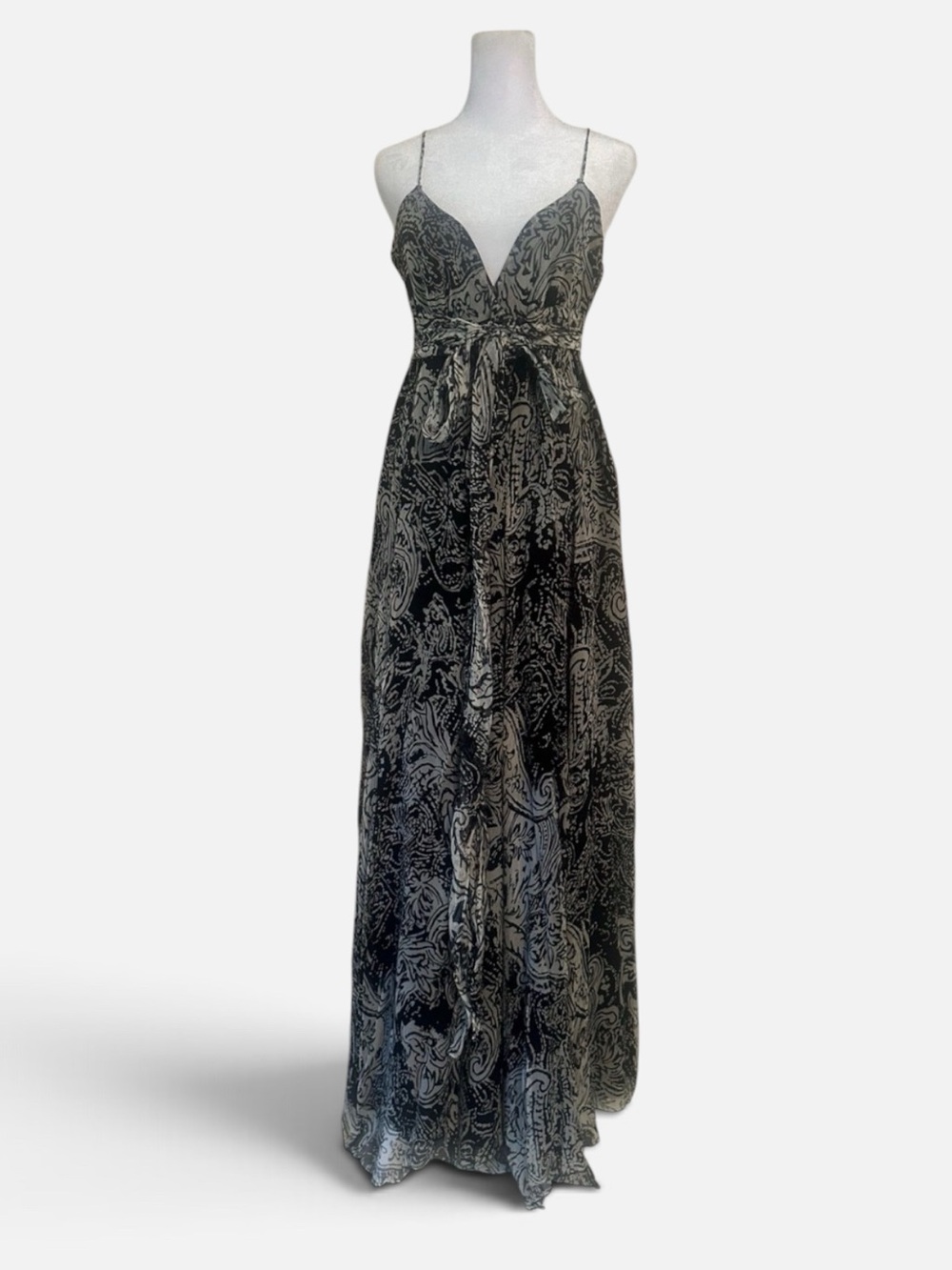 Zara Black and White Paisley Maxi Dress with Spaghetti Straps